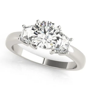 18K White Gold 2CT DE/VS Lab-Grown Round Cut Diamond Trilogy Engagement Ring - Picture 1 of 29