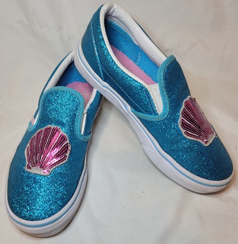 Sneakers bambina Vans slip on blu glitter rosa paillettes conchiglia taglia 2