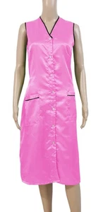 Frauen Satin Kittel Schürze Push Button In Bluse Kleid S TO 3XL - Rosa - Picture 1 of 3