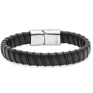 Oxford Ivy Mens Faux Leather Bracelet with Locking Stainless Steel Clasp - Picture 1 of 1