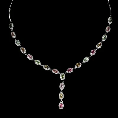 Collar de plata de ley 925 turmalina ovalada 5x3 mm joyas de piedras preciosas naturales 17 pulgadas Foto 1 de 4