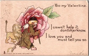 E. Curtis Artist Signed Valentine's Day Tuck Lion Vintage Postcard KD4 - Picture 1 of 2