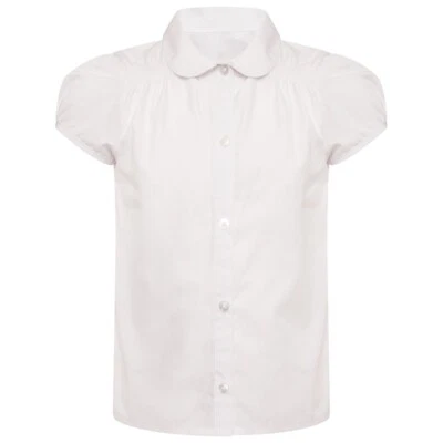 RIVER PHOENIX Pack of 2 Girls White Shirred detail School Uniform Blouse Short Sleeve Shirt