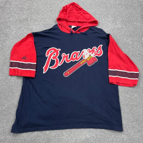 Vintage Atlanta Braves Shirt Men XL Single Stitch Hoodie Tomahawk USA Made 90s Cover