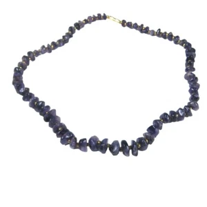 Amethyst Stone Chip Gold Beaded Necklace Purple Jewelry 21 Inch Boho Chic Style - Picture 1 of 9