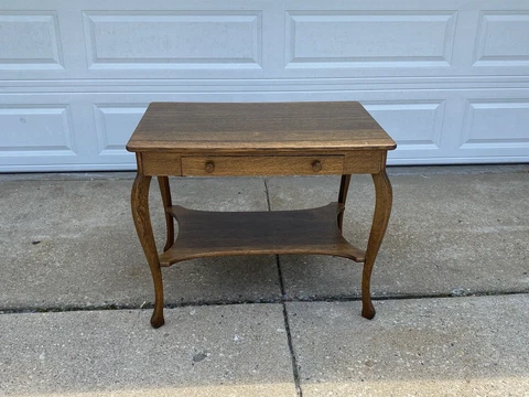 Antique Desk Library Table Tiger Oak One drawer Bottom Shelf Cover
