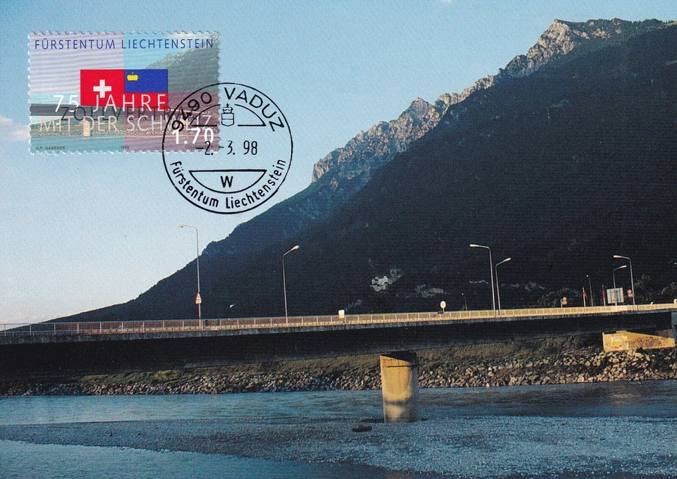 LIECHENTSTEIN 1998  FIRST DAY COVER, CUSTOMS TREATY SWITZERLAND ON MAXI CARDS - Image 1 of 1