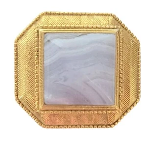 1928 Jewelry Gold Tone Square Blue Lace Agate Octagonal Pin Brooch - Picture 1 of 7