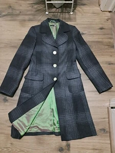 Sisley Wool Long Plaid PeaCoat Size 40/Med Gray - Picture 1 of 6