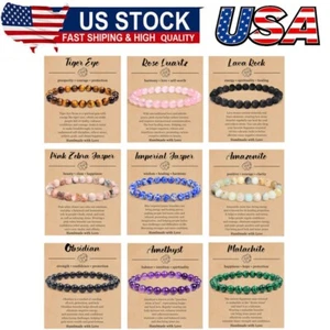 9Pcs Natural Crystal Bracelets for Women Men-8mm Semi-Precious Gemstone Beaded - Picture 1 of 7