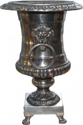 Casa Padrino Antik Stil Vase Lion aus Aluminium vernickelt - Pflanzentopf  - Bild 1 von 2