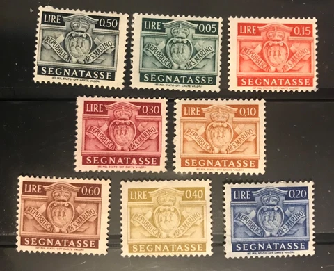SAN MARINO postage stamps lot of 8 Segnatasse 1945 old different Cover