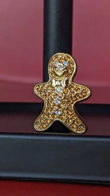 Broche vintage MONET tono dorado estrás pan de jengibre vacaciones Navidad 1 1/4" Foto 1 de 4