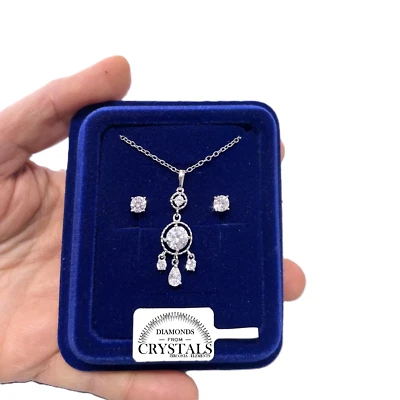 Set Collana Scacciapensieri Argento pl. oro Bianco 18k con Cristalli Zirconi - Immagine 1 di 4