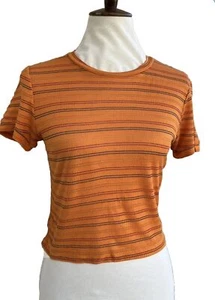 Camisa Top After Party By Nasty Gal Para Mujer Acanalada Rayas Manga Corta Talla L - Imagen 1 de 9
