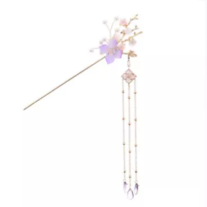 Retro Violet Flowers Tassel Hair Stick Accessory for Kimono Hanfu Party Cosplay - Picture 1 of 7