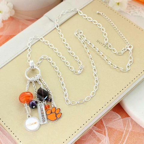 CLEMSON TIGERS Necklace Long Charm, Jewelry, CRYSTAL, SPARKLE & SHINE Cover