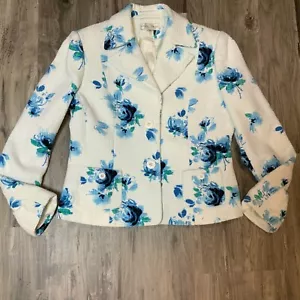Blazer floral vintage blanco azul chino para mujer 12 tweed - Imagen 1 de 6