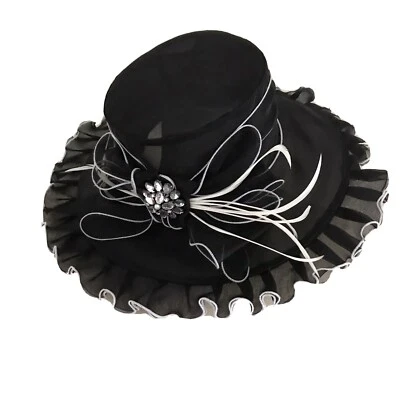 Sombrero de paja para mujer Whittall & Shon negro blanco estrás Derby Church talla 22,8 Foto 1 de 4