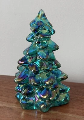 Mosser Glass USA Christmas Tree - TEAL CARNIVAL 5.5" tall Holiday Decor