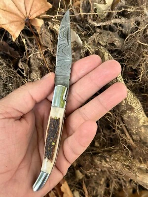 Best Toothpick Pocket Knife folding Blade-Original Stag Antler Handle - Image 1 of 4