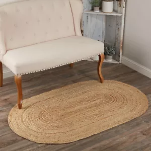 Accent Rug Natural Jute Farmhouse 36x60 No Slip Pad Braided Floor Mat VHC Brands - Picture 1 of 12