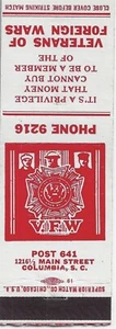 Tierarzt Sehr guter Erhaltungszustand Post 641 Columbia S.C. Leerer Streichholzdeckel - Bild 1 von 3