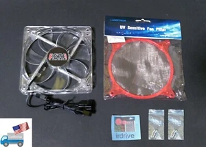 NEW AZZA 120mm RED LED Gaming PC Case Cooling Fan + UV Sensitive Filter, Screws - Picture 1 of 12