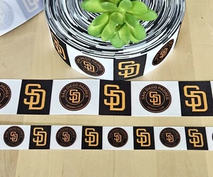7/8 & 1.5" (1YD) San Diego Padres Grosgrain Ribbon Baseball Hair Bow Ribbon - Picture 1 of 1