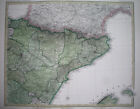 1882 ORIGINAL MAP SPAIN CATALONIA PAIS VASCO ARAGON VALENCIA BARCELONA CASTILLA