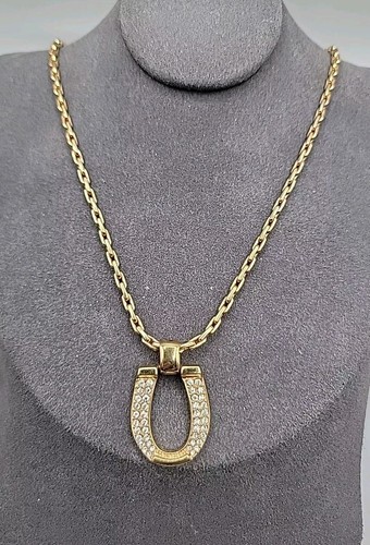 Collana con ciondolo ferro di cavallo strass girocollo placcato oro Chr Dior Germania 16"