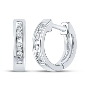10kt White Gold Womens Round Diamond Single Row Huggie Earrings 1/20 Cttw - Picture 1 of 1