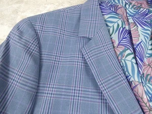 Alen Flusser Sport Coat Men 44L Blue Plaid Blazer Jacket Casual Summer Classic - Picture 1 of 23