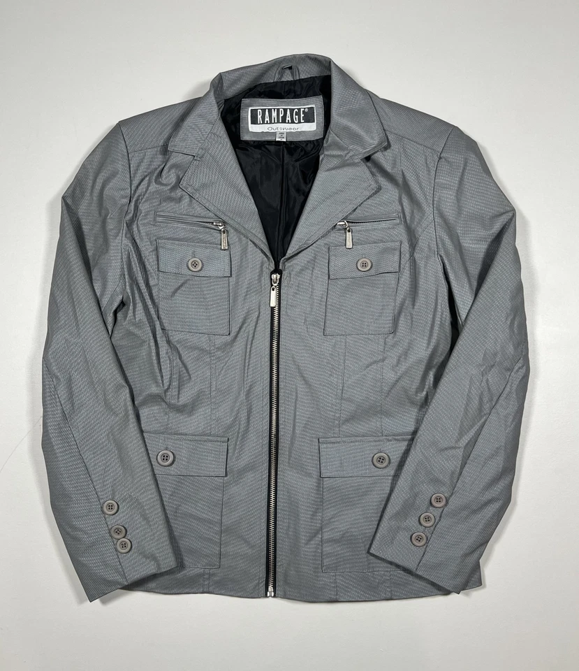 Rampage Jacket Womens Medium Zip Front 4 Pocket Button Detail Casual Outerwear - Image 1 of 4