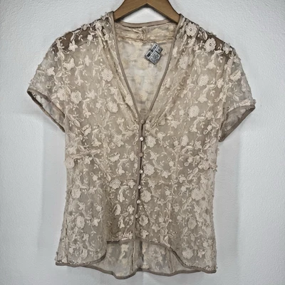 Top transparente vintage para mujer 6 boho cabaña encaje bordado con botones Fairy Grunge Foto 1 de 4