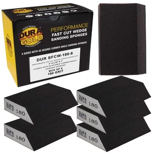 180 Grit Hand Sanding Block Sponges Angled Edge, Box of 6 - 3.9" x 2.75" Wet/Dry - Picture 1 of 5