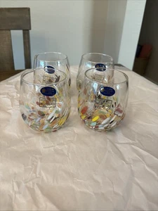 4 Murano  White Crystal Multi ColoredConfetti  Stemless Tumblers Hand Made Italy - Picture 1 of 10