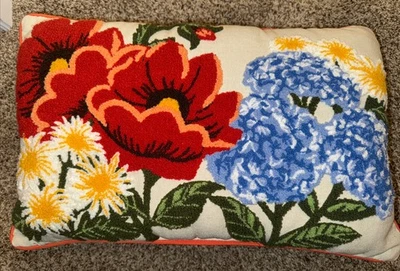 Throw Rectangular Pillow Embroidered Floral Tapestry Bold Vintage Inspired 16x24 - Image 1 of 4