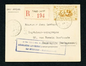 [REUNIÓN] 1947 Cubierta registrada a Madagascar / Viaje número 100 - Imagen 1 de 2