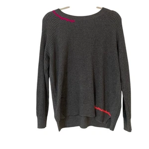 Lisa Todd Anthropologie grau Waffel Kaschmirmischung Hot Pink Akzent Damen Medium - Bild 1 von 9