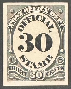Scott O55P4 1873 30¢ Post Office Dept Official Stamp Card Proof - Black NGAI - Bild 1 von 2