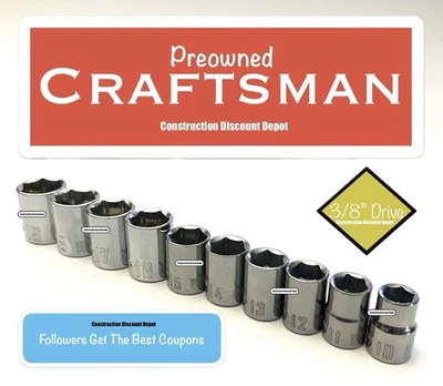 Used Craftsman  10 Piece  3/8 In. Drive 6 Point MM Socket Shallow Set - Image 1 of 2