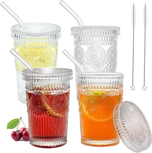 4x bicchieri vetro a barattolo per cokctail con coperchio cannuccia stile vintag - Imagen 1 de 7