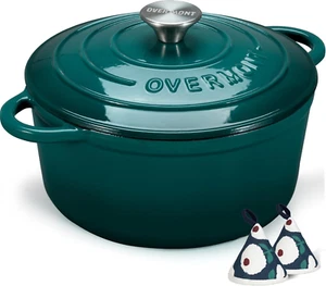 Enameled Cast Iron Dutch Oven - 5.5QT Pot with Lid Cookbook & Cotton Potholders - Picture 1 of 11