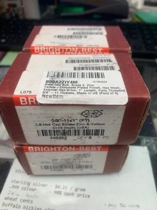 20 Brighton Best 5/8” 11 x 1" (FT) Zinc & Yellow CR+3 Hex Cap Screws USA 4 Boxes - Picture 1 of 3