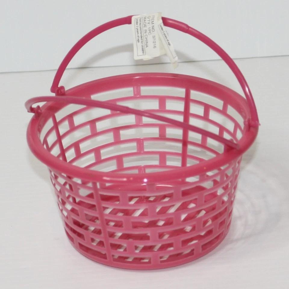Cesta de Pascua redonda de plástico rosa brillante Oriental Trading NUEVA Foto 1 de 1