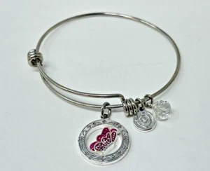Beautiful Silvertone Adjustable Bangle Bracelet with Rhinestone Butterfly Charm - Picture 1 of 4