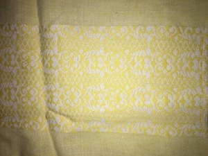 vintage medium yellow white Jacquard Tablecloth damask linen cotton 50x66 - Picture 1 of 8
