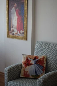 Anatolian Rumi design Mevlevi Pillow Cushion|Handmade Pillow Case - Picture 1 of 5