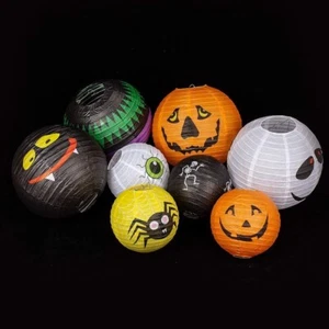 8 Stck. Halloween Thema chinesische Papierlaternen Kürbis, Geist, Hexe, Fledermaus Dekor - Bild 1 von 6